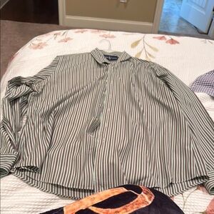 Ralph Lauren custom fit LS Green multi color Striped Men's Shirt-17/XL